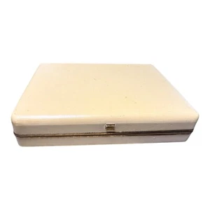 Vintage Faux Cream Leatherette Travel Jewelry Box, Luxurious Wine Velvet - Picture 1 of 13