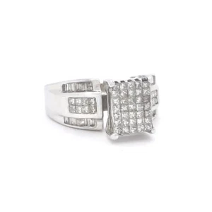 14k White Gold Diamond Ring Invisible Set Princess Baguette sz8 - Picture 1 of 9