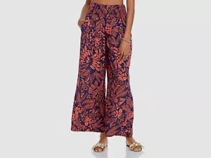 $112 Aqua Women Blue Orange Relaxed Wide Leg Floral Casual Trousers Pants Size S - Picture 1 of 2