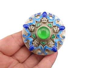 Chino, jade, coleccionables, plata vieja, incrustación de jadeíta, murciélago, hebilla de cinturón D369 - Imagen 1 de 7