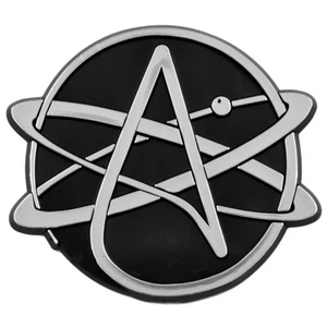 Round Atheist Atom Plastic Auto Emblem - [Silver][3 1/2'' x 3 1/4''] - Picture 1 of 1