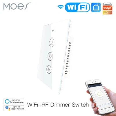 Interruptor atenuador de luz inteligente MOES WiFi RF pared panel de vidrio táctil Alexa Google APP Foto 1 de 4