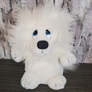 Peluche vintage Dakin LION piel blanca melena esponjosa 9" 1982 azul kitsch ojos de plástico - Imagen 1 de 8