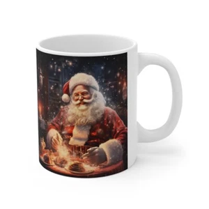 Christmas laughing Santa dinner in the glitter snowflakes Mug Cup, X'mas gift - Picture 1 of 12