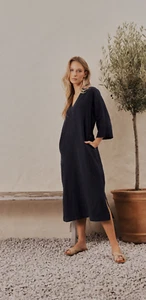 Smith & Soul v neck relaxed satin midi dress, navy, M - Picture 1 of 4