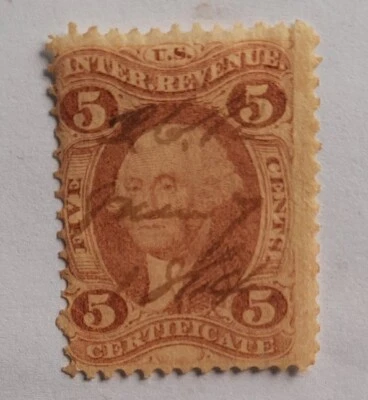 N12: United States (USA) Revenue: 1862-72, 5c. Certificate. with Pen Canc. Nice! - Image 1 of 4