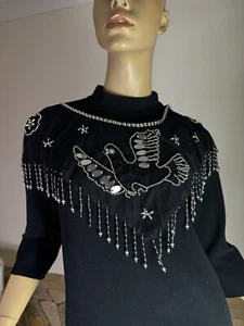 Vintage Black Sequin Capelet Sequin Beaded Cape/Collar Dove Ornament - Picture 1 of 10