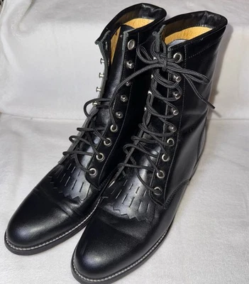 Botas de Vaquero Justin Negras Con Cordones Roper Kiltie De Colección Para Mujer Talla 7.5A #L0506 Foto 1 de 4