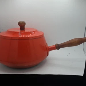 Vintagr OrangeFondue Pot With Wooden Handle Pot Only - Foto 1 di 5