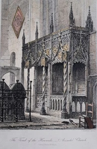 1875 Grab der Howards, Arundel Kirche, Sussex. Antiker Farbdruck. - Bild 1 von 2
