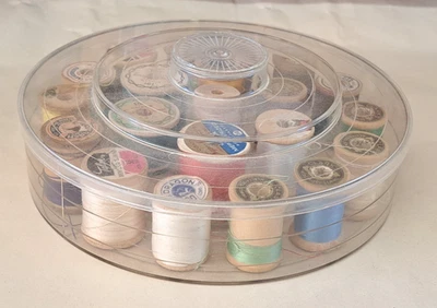 Lot Of 21 Coats Clark's Dragon Star Lily Round Holder Thread Wood Spools  (B6) - Image 1 of 4