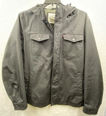 Levi's Water Resistant Softshell Mens L Hooded Trucker Black Jacket LM8KP636  - Image 1 of 4