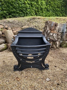 Victorian Style Cast Iron Black Fire Grate Log Basket - Picture 1 of 3