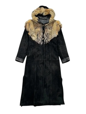 Casaco feminino vintage de camurça real com detalhes de pele reais (tamanho XS) - Imagem 1 de 4