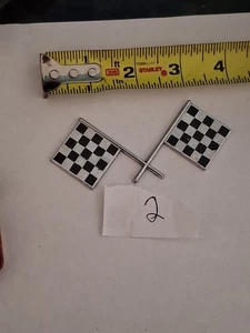 VINTAGE CHECKERED FLAG METAL STICK ON EMBLEM ORIGINAL - Picture 1 of 3