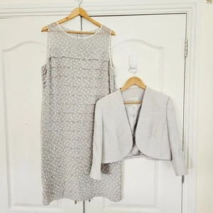 Jacques Vert Size 16 Polka Dot Dress & Jacket Set Outfit Grey MOB Wedding Guest - Picture 1 of 10