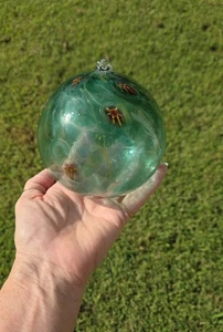 Large Blown Grn Glass Globe Orb Christmas Multicolor Fused Glass Texture Bubble - Picture 1 of 5