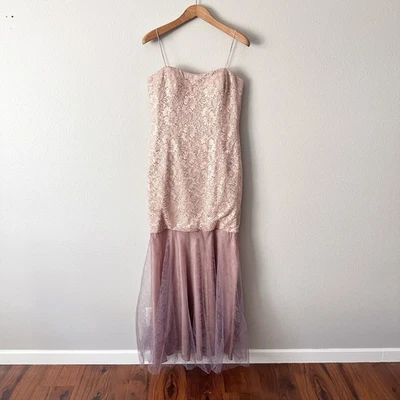 Teri Jon Rickie Freeman Metallic Lace Mermaid Tulle Gown Dress Women's Size 14 - Image 1 of 4