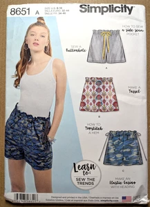 Simplicity 8651 Sz 6-18 Misses Pull on Shorts w Drawstring Variations Uncut - Picture 1 of 3