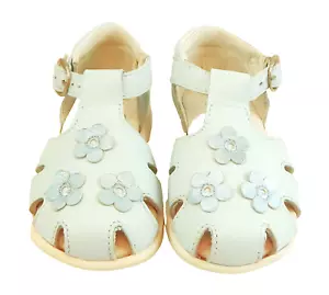 DE OSU - Spanien - Baby Mädchen blaue Leder Blumen Sandalen - europäische Schuhe 19 - Größe 4 - Bild 1 von 5