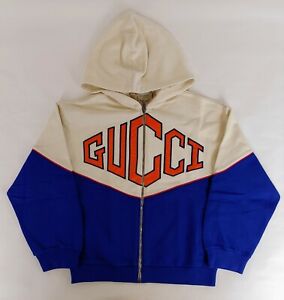 Gucci Boys Beige/Blue Cotton Hooded Zipper Jacket 10 Women XS to S 591502 9059