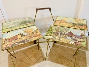 Vintage Westal 5-Piece TV Tray Set Mid Century Farm Barn Nature - Picture 1 of 8