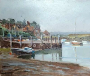 DIPINTO OLIO ORIGINALE MICHAEL RICHARDSON Burnham Overy Staithe yachts Norfolk - Foto 1 di 1