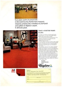 Anuncio impreso Bigelow 1972, alfombras estilo años 70 MCM, alfombras Broward County Florida School - Imagen 1 de 1