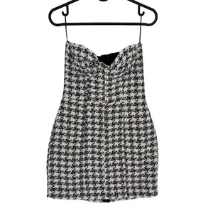 Mango Mng Mujer Blanco y Negro Houndstooth Estampado Corsé Diseño Vestido Talla - Imagen 1 de 10