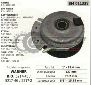 FRIZIONE ELETTROMAGNETICA WARNER 521745 521746 52172 Ø137mm TRATTORINO RASAERBA - Picture 1 of 1