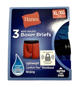 Hanes Boys’ Boxer Briefs 3Pk Blue, Orange, Green XL/XG 18-20 Tagless Wicking NEW - Picture 1 of 16