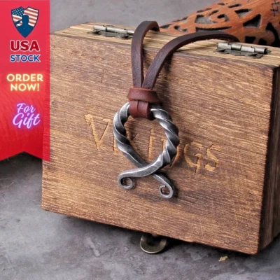 Viking Odin Rune 巨魔十字扭转吊坠项链男式皮革链新品 — 第 1/4 张图片