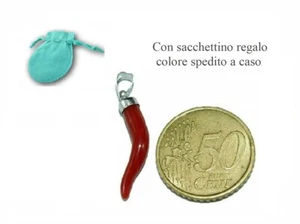 Ciondolo in Corallo rosso e Argento 925 Cornetto di Portafortuna Charm da uomo - Bild 1 von 3