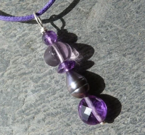 Pendentif argent 925, fluorites, perle d'eau douce, améthystes - Picture 1 of 18