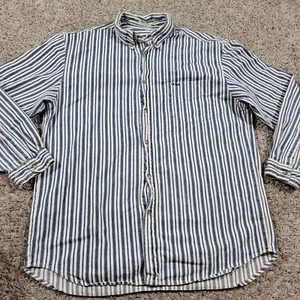 Guess Jeans Shirt Mens Large Blue Denim Button Up Western Stripe Long Slv Stains - Picture 1 of 12