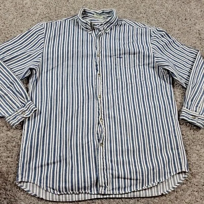 Guess Jeans Shirt Mens Large Blue Denim Button Up Western Stripe Long Slv Stains - Image 1 of 4