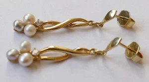 Ohrstecker lange Perlenohrstecker 6 Perlen 2 Zirkonias 333 Gold stud earrings - Bild 1 von 7