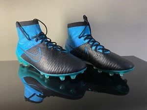 Nike Magista Obra Leather FG Black Blue Size 9 US 8 UK Flyknit Tech Craft - Picture 1 of 6