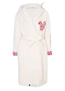 BNWT Disney Mickey Mouse Cream Checked Cozy Fleece Dressing Gown For Ladies - Picture 1 of 3