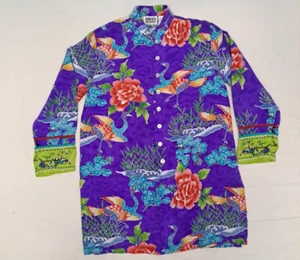 Chico Design Pure Silk Floral Asian Style Long Sleeve Blouse Shirt Tunic Purple - Picture 1 of 19