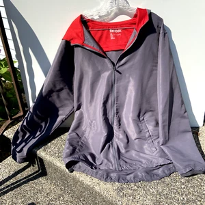 Reebok Mens Jacket Size XL Windbreaker Gray Red Polyester Hooded Zipper Bungee - Picture 1 of 10