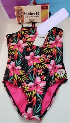 Traje de baño de una pieza para niñas Hurley talla 7-8 color negro (rosa hiper)  Foto 1 de 4