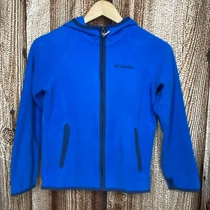 Columbia Youth Medium 10-12 Fleece Hooded Jacket Thumb Holes Blue - Picture 1 of 3