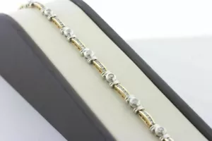 9.00 CT Round Simulated Diamond Two Tone Gold Plated Link Bracelet 7" 925 Silver - Picture 1 of 8