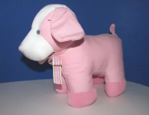 Russ Berrie plush pink baby dog rattle Denimal puppy denim toy ribbon neck cord - Picture 1 of 4