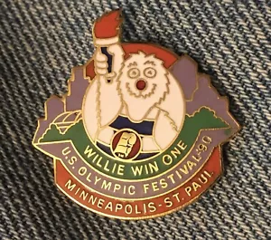 Insignia alfiler del Festival Olímpico de Estados Unidos ~ 1990 ~ mascota Willie gana uno ~ Minneapolis - Imagen 1 de 2