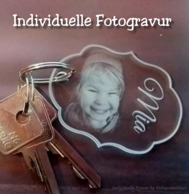 COLLAGEN MIT HERZ Anhänger Schlüssel Acrylglas + Fotogravur Geschenk Valentinstag Hochzeit Liebe