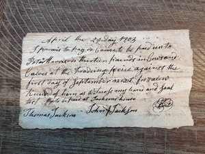 Original 1803 Williamson TENNESSEE Signed LOAN Thomas Jackson "pay in cows" - Picture 1 of 2