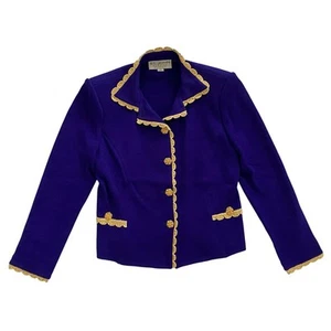 ST. JOHN by MARIE GRAY Evening Blue & Gold Santana Knit Blazer - Size 6 - Picture 1 of 16