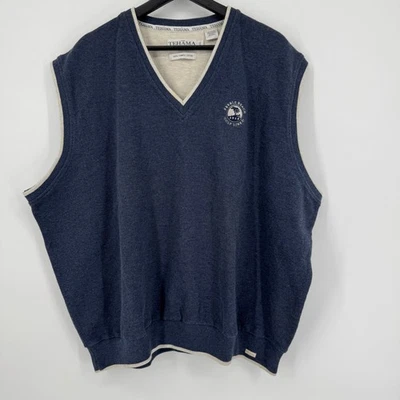 TEHAMA Clint Para Hombres XXL Azul Guijarro Playa Golf Cuello en V Suéter Chaleco Algodón De Colección Foto 1 de 4